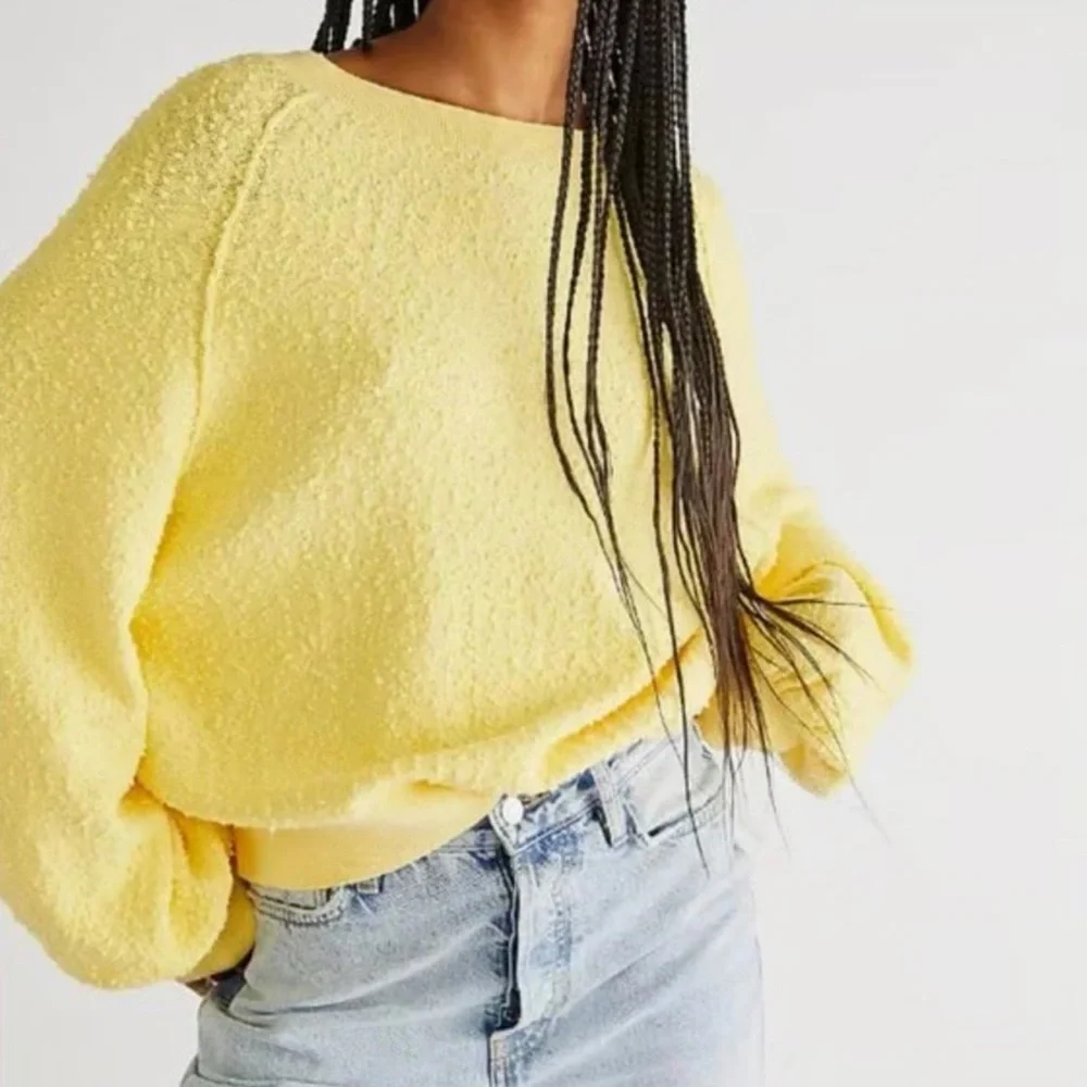 Free People Found My Friend Pullover Sunshine Yellow Crewneck Sweatshirt Sz M - Picture 1 of 12